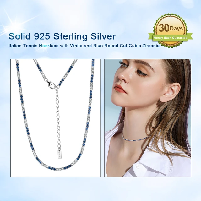 925 Sterling Silver Blue And White Aaaa Cz Diamonds Chain (Free Shipping)