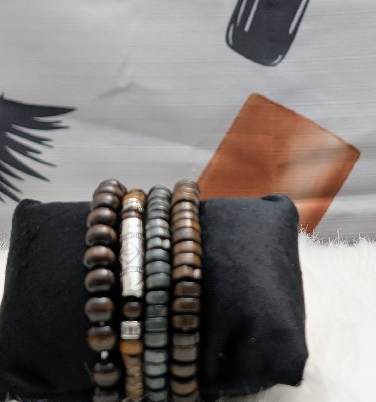 005 Vintage Style Wooden Bead Bracelet Set - Boho Tribal Stackable Set of 4