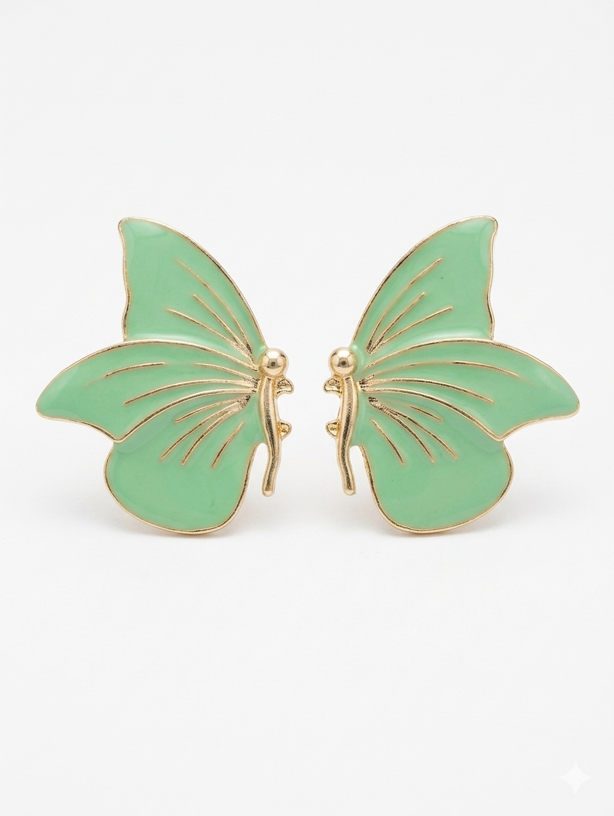 Vibrant Butterfly Stud Earrings for Women – 14K Gold Plated Enamel Butterfly Wing Statement Earrings – Cute Hand-Painted Jewelry Gift for Women