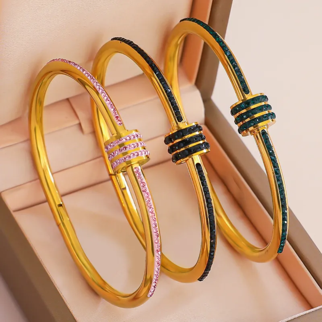 Best Quality 316 Stainless Steel 18K Gold Plated Knot Bangle Bracelets for Women - CZ Stone Cuff Bracelets