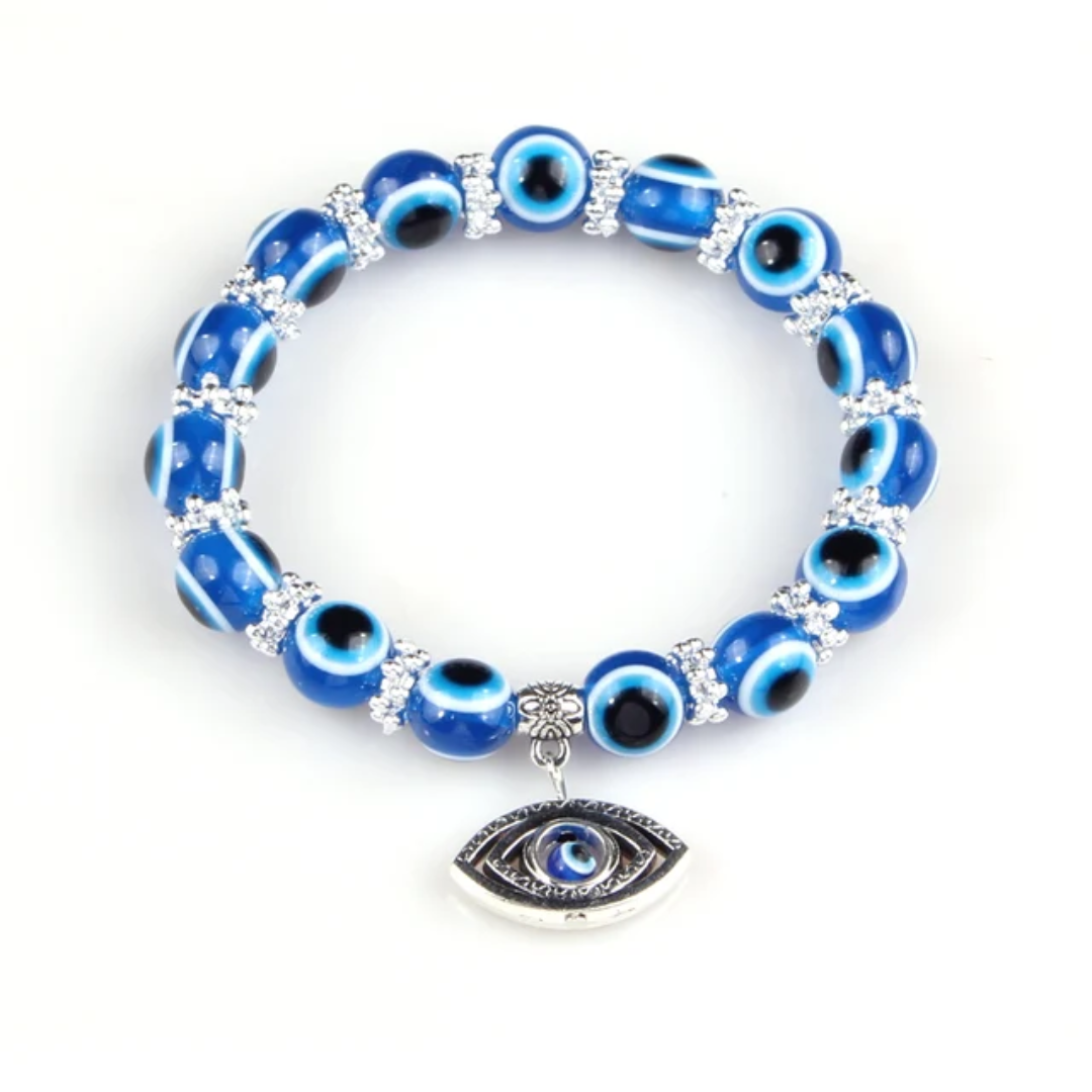 Blue Eye Protection Beaded Bracelet with Charm – Stretchy And Stack