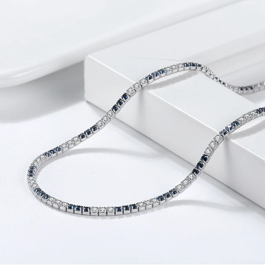 925 Sterling Silver Blue and White AAAA CZ Diamonds Chain (FREE SHIPPING)