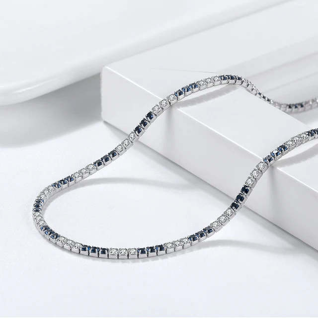 925 Sterling Silver Blue And White Aaaa Cz Diamonds Chain (Free Shipping)