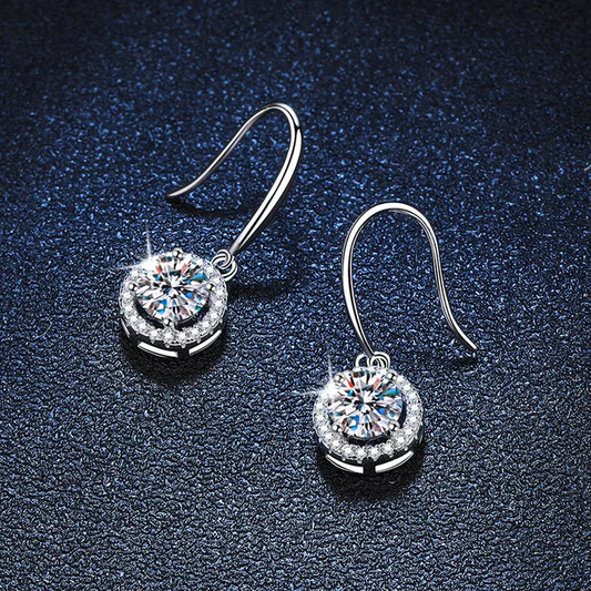 925 Sterling Silver 2CT Moissanite Diamond Drop Earrings With GRA Certificate