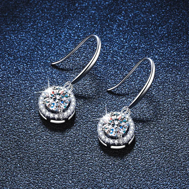 925 Sterling Silver 2CT Moissanite Diamond Drop Earrings With GRA Certificate