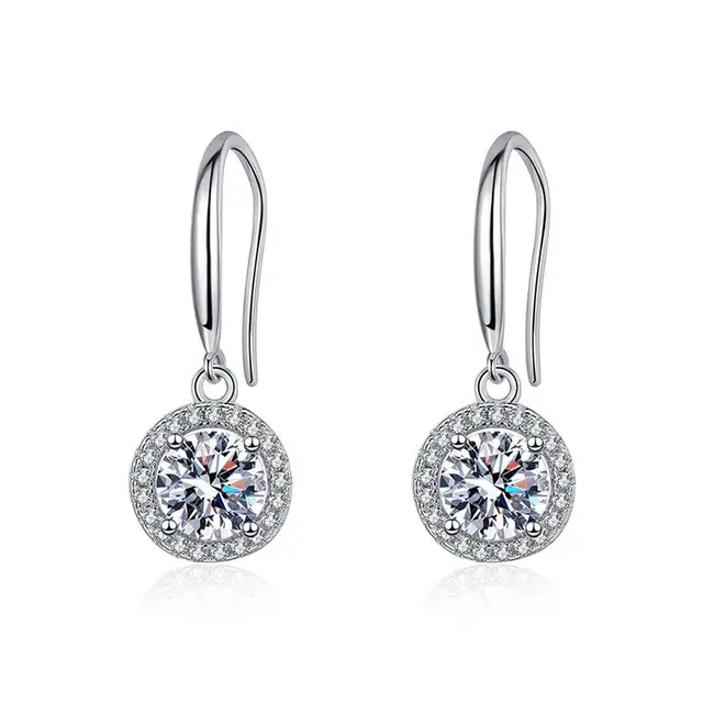 925 Sterling Silver 2CT Moissanite Diamond Drop Earrings With GRA Certificate