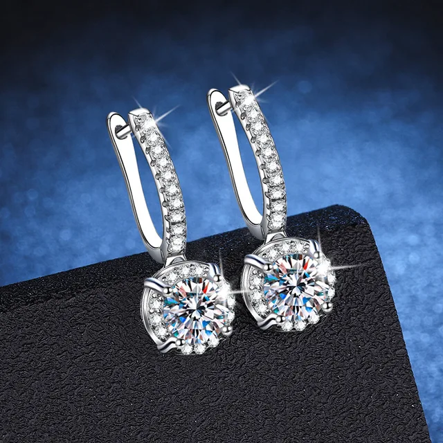 925 Sterling Silver 6.5MM 2ct Diamond Moissanite Earrings with GRA Certificate
