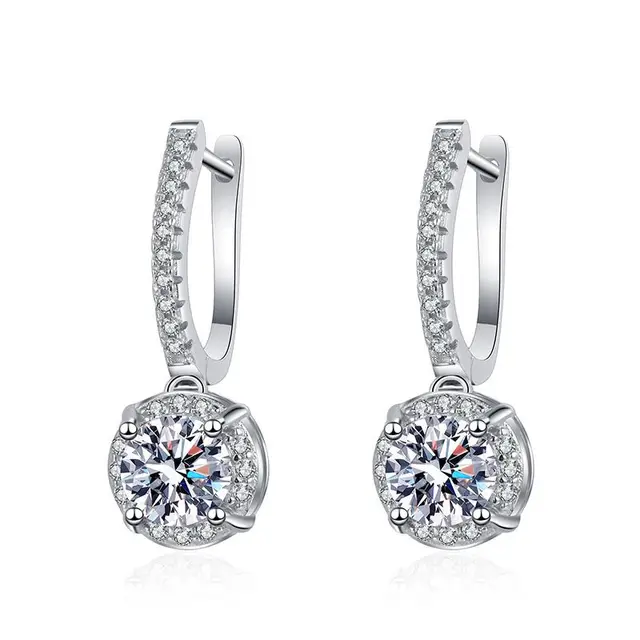 925 Sterling Silver 6.5MM 2ct Diamond Moissanite Earrings with GRA Certificate