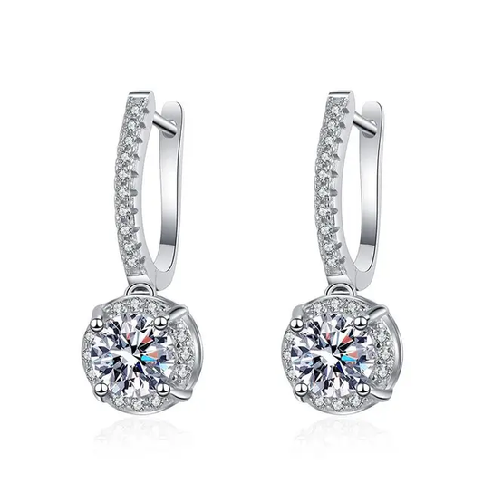 925 Sterling Silver 6.5MM 2ct Diamond Moissanite Earrings with GRA Certificate