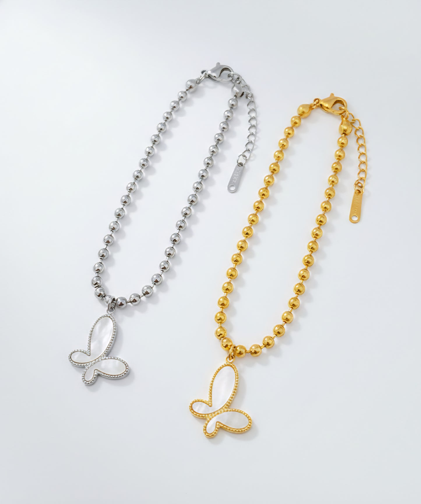 Gold Plated Stainless Steel Beaded Butterfly Charm Bracelet for Women, Adjustable Dainty Bead Chain Bracelet, Elegant Butterfly Pendant Jewelry for Everyday Wear, Gifts for Women (Free Shipping)