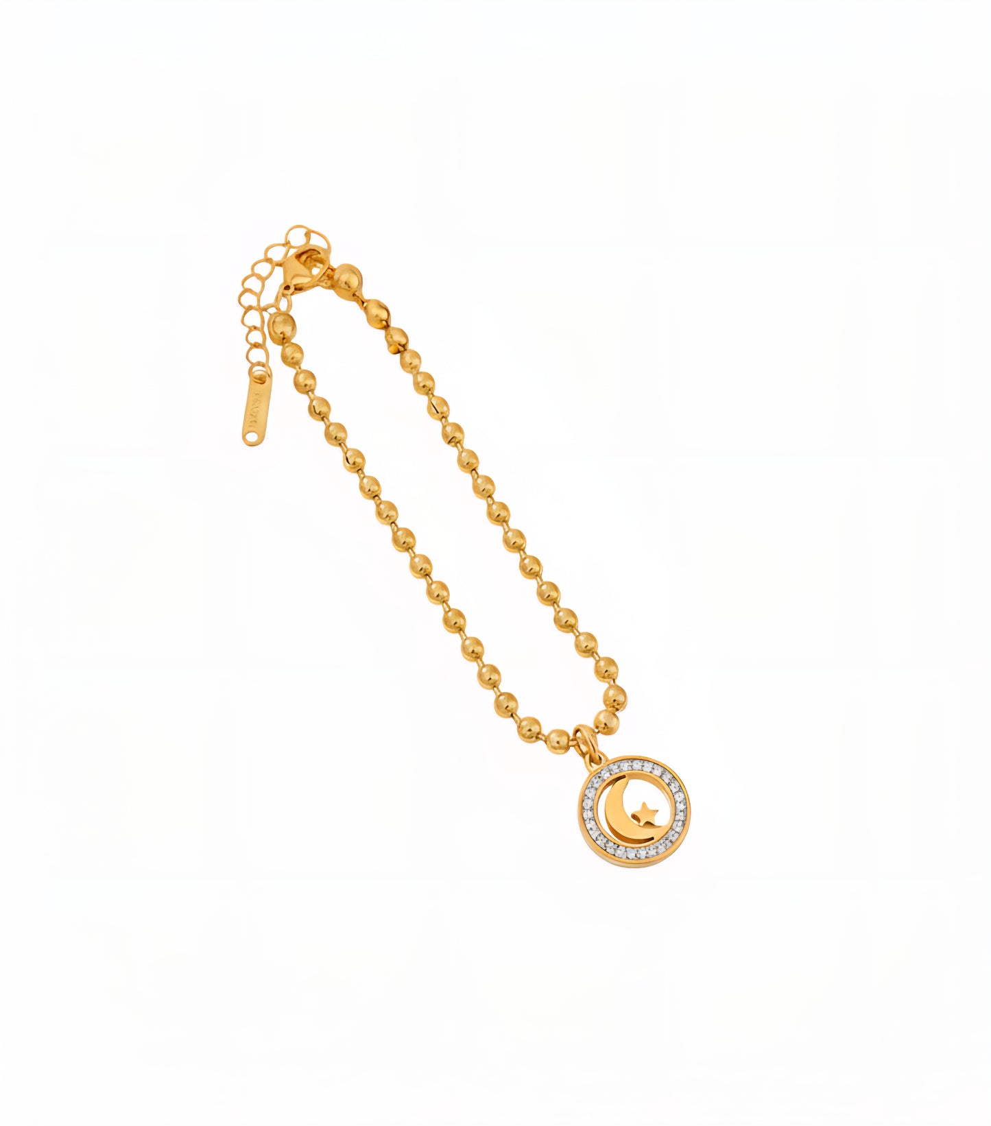 Gold Plated Stainless Steel Beaded Moon And Star Charm Bracelet for Women, Adjustable Dainty Bead Chain Bracelet, Elegant Butterfly Pendant Jewelry for Everyday Wear, Gifts for Women