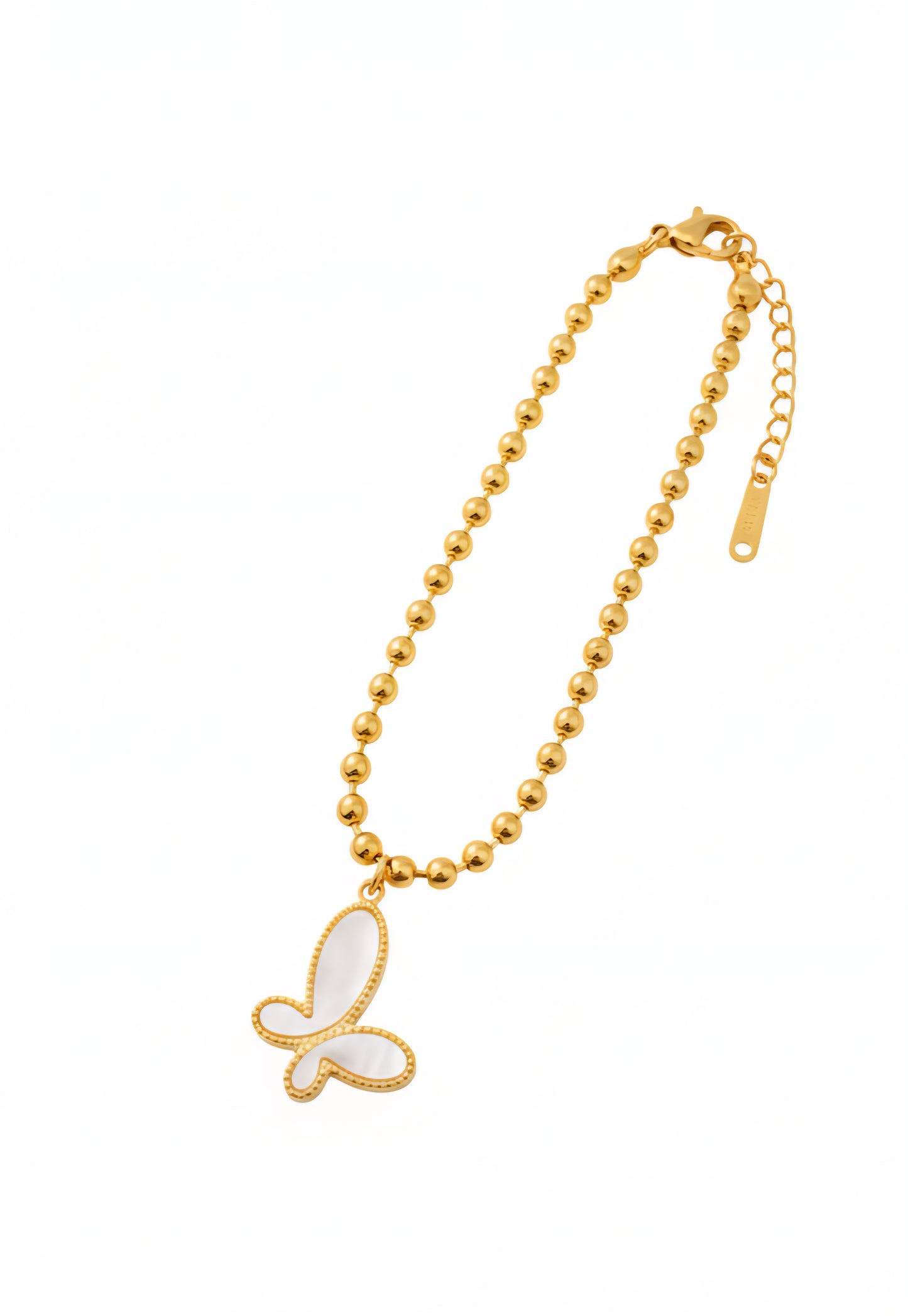 Gold Plated Stainless Steel Beaded Butterfly Charm Bracelet for Women, Adjustable Dainty Bead Chain Bracelet, Elegant Butterfly Pendant Jewelry for Everyday Wear, Gifts for Women (Free Shipping)