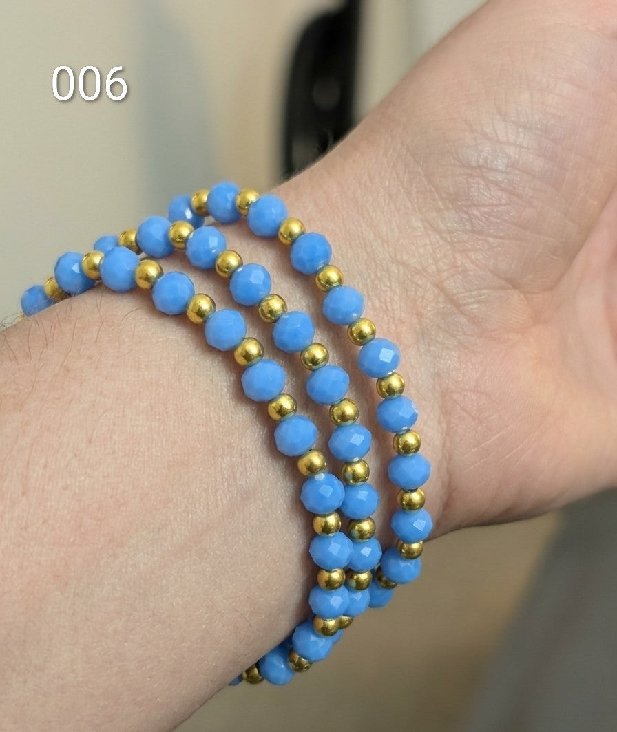 3 IN 1 Colorful Beaded Stretch Bracelet Set– Gold and Crystal Stackable Jewelry
