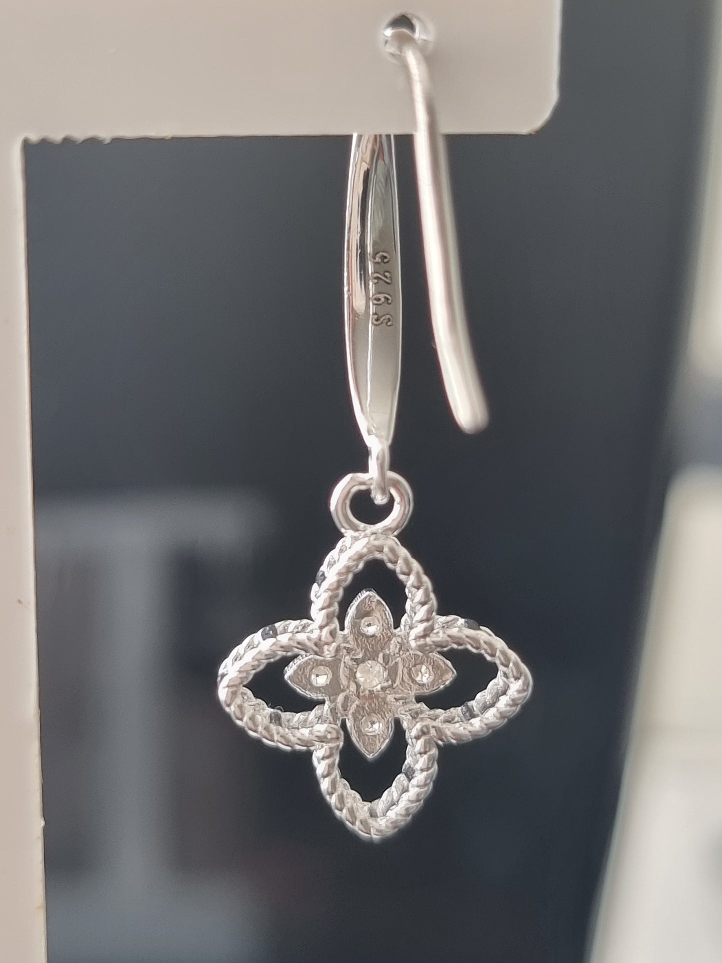 S925 Clover Earrings with Sparkling Zircon Diamonds Hypoallergenic Lucky Flower