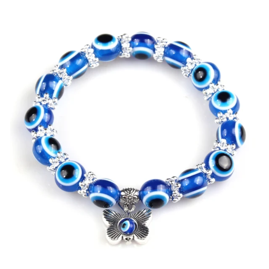Blue Eye Protection Beaded Bracelet with Charm – Stretchy And Stack