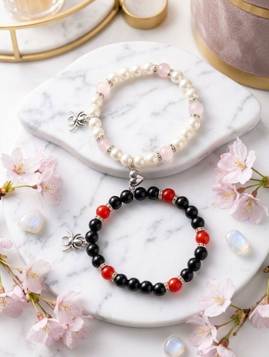 Matching Couple’s Spider Charm Stretch Bracelets For Halloween