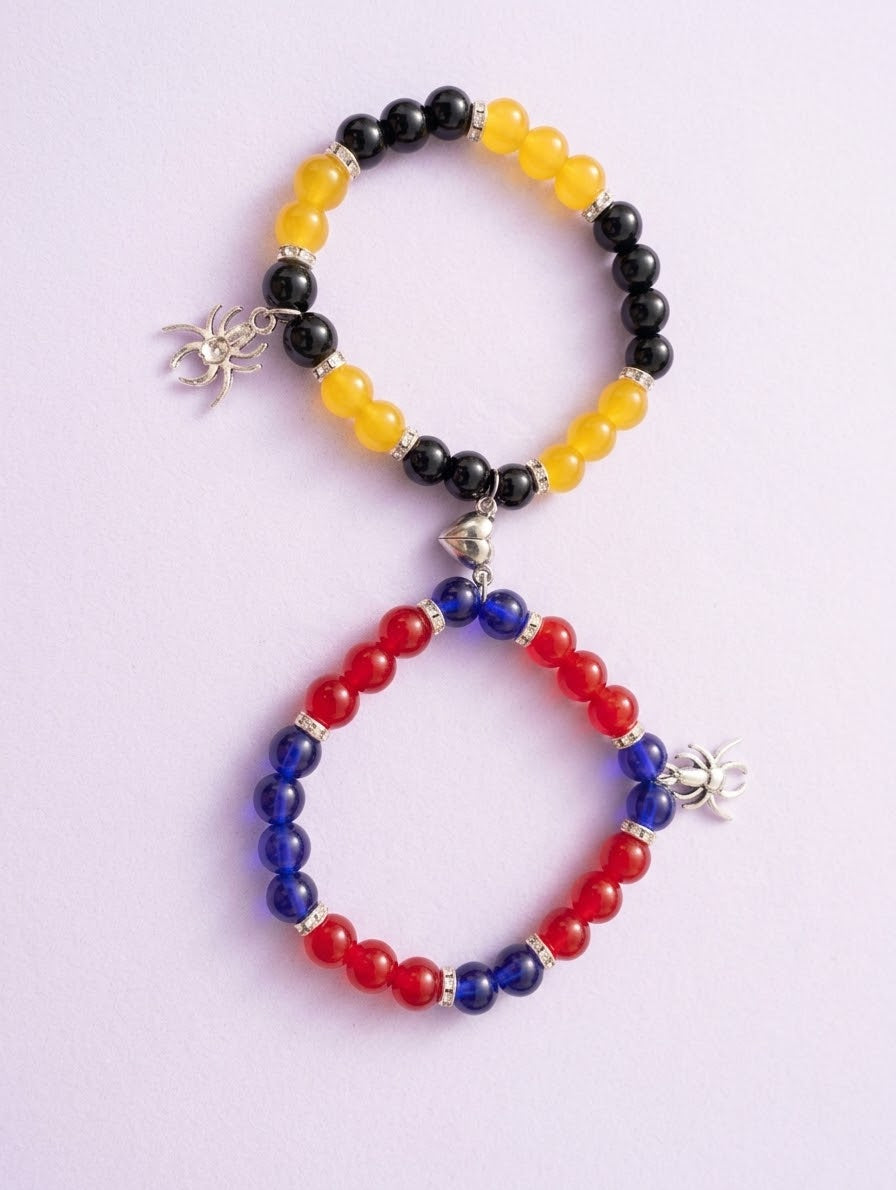 Matching Couple’s Spider Charm Stretch Bracelets For Halloween