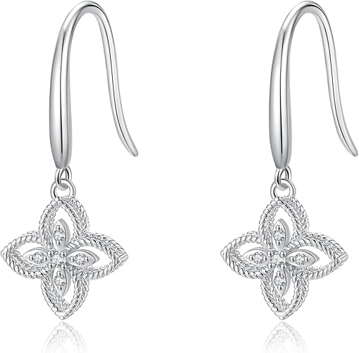 S925 Clover Earrings with Sparkling Zircon Diamonds Hypoallergenic Lucky Flower