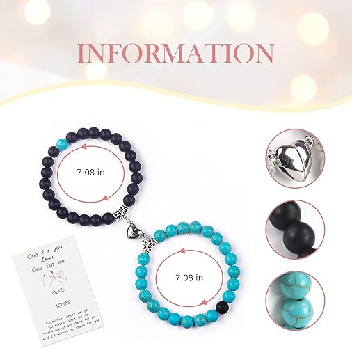 2Pcs Matching Couple Bracelets for Women Men Heart Charm and Glow in the Dark Bead for Boyfriend Girlfriend Mother Daughter Son Farther Siblings Stretch