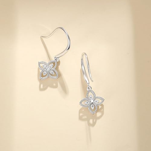 S925 Clover Earrings with Sparkling Zircon Diamonds Hypoallergenic Lucky Flower