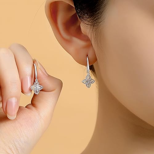 S925 Clover Earrings with Sparkling Zircon Diamonds Hypoallergenic Lucky Flower
