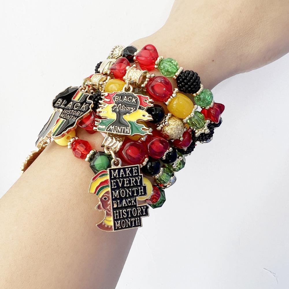 Black Heritage Culture Charm Juneteenth Black History Month Beaded Bracelet
