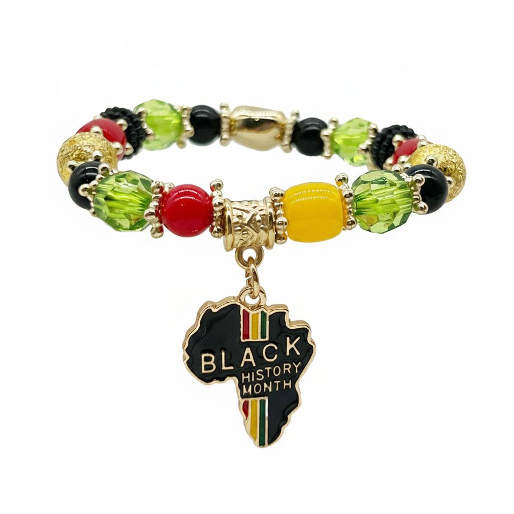 Black Heritage Culture Charm Juneteenth Black History Month Beaded Bracelet