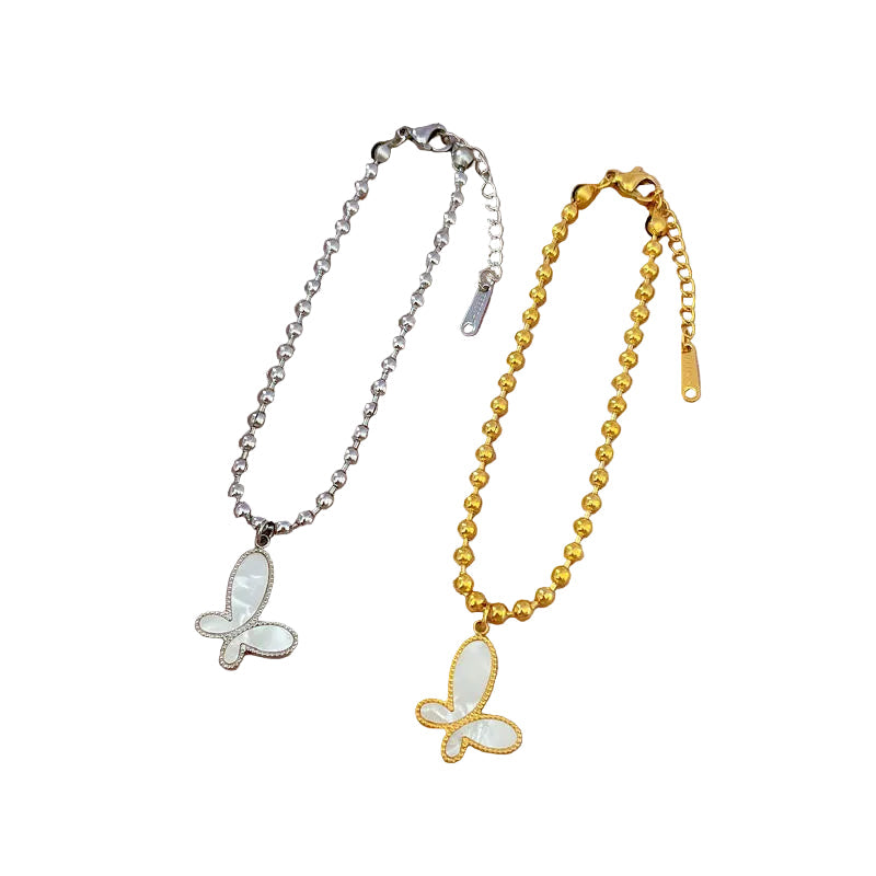Gold Plated Stainless Steel Beaded Butterfly Charm Bracelet for Women, Adjustable Dainty Bead Chain Bracelet, Elegant Butterfly Pendant Jewelry for Everyday Wear, Gifts for Women (Free Shipping)