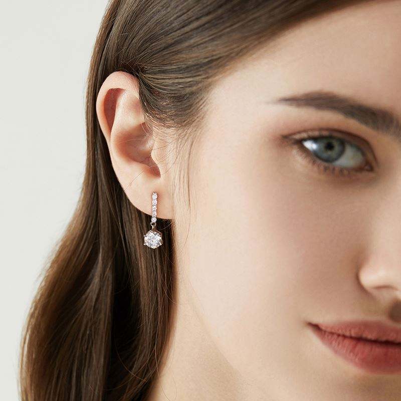 S925 6.5MM 2ct Diamond Moissanite Dangle Drop Earrings with GRA Certificate