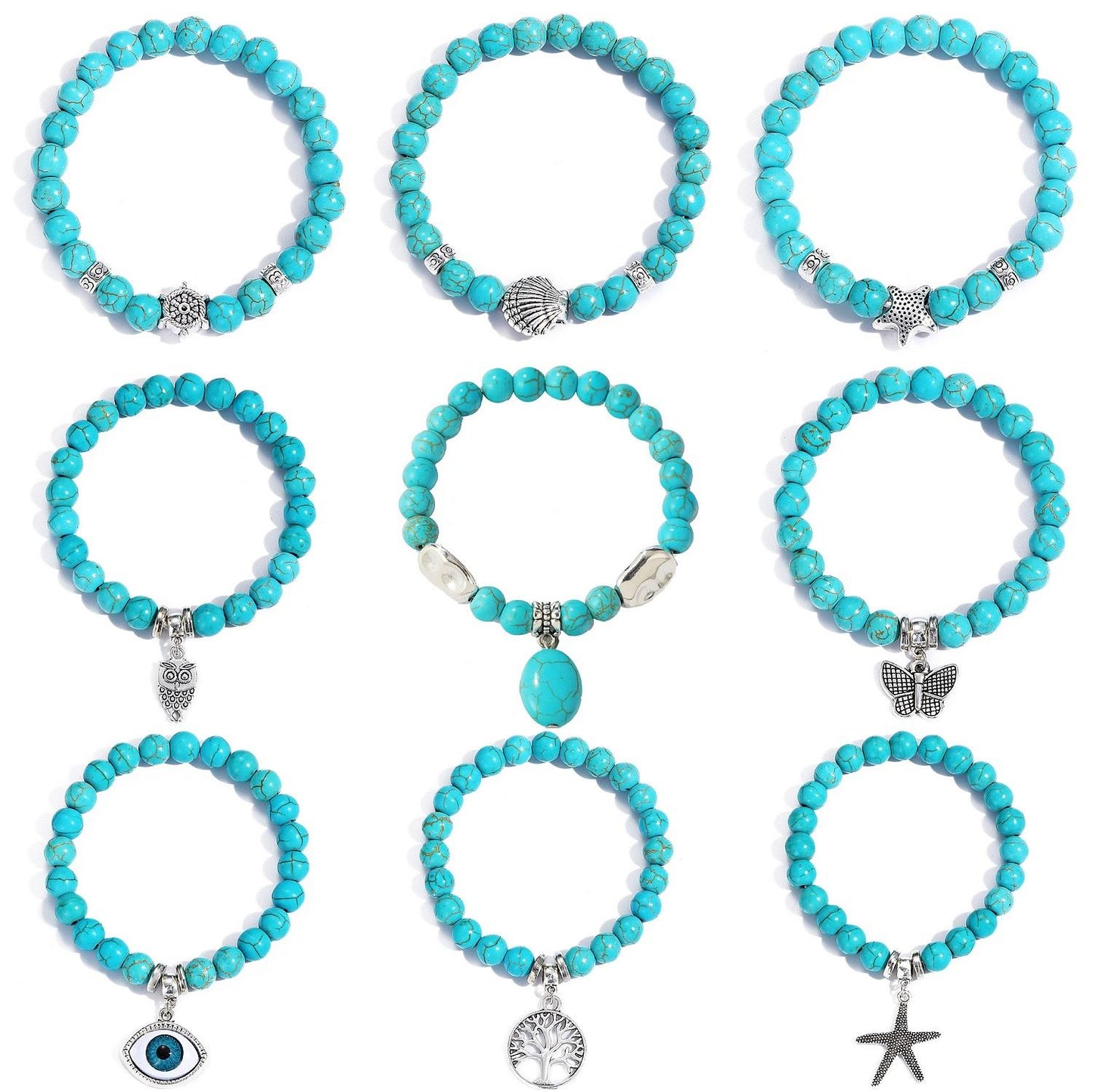 Turquoise Bohemian Beaded Healing Crystal Bracelet for Women And Men Natural Stone Handmade Boho Stretch Jewelry Gift With Charm Pendant