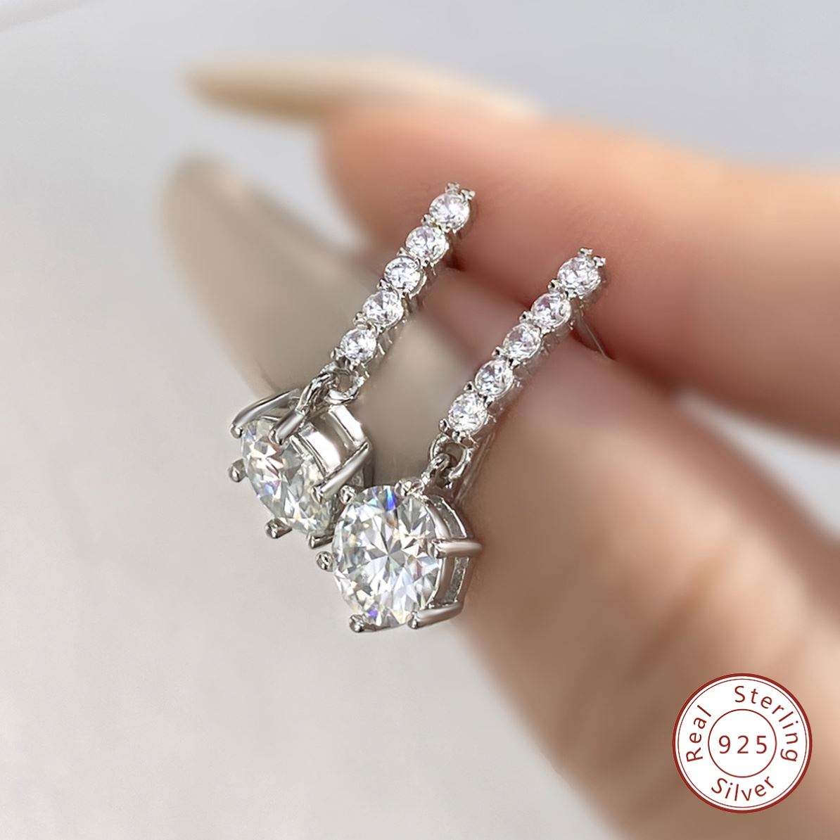 S925 6.5MM 2ct Diamond Moissanite Dangle Drop Earrings with GRA Certificate