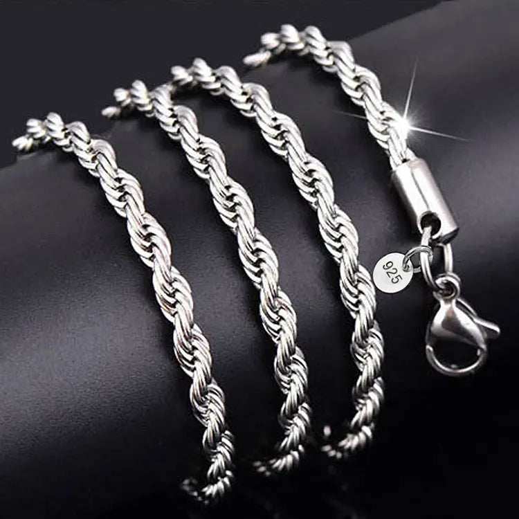 Silver Color Diamond-Cut Rope Chain Water Proof (Free Shipping)