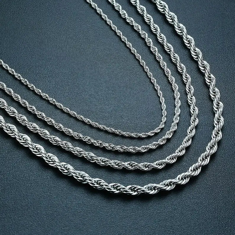Silver Color Diamond-Cut Rope Chain Water Proof (Free Shipping)