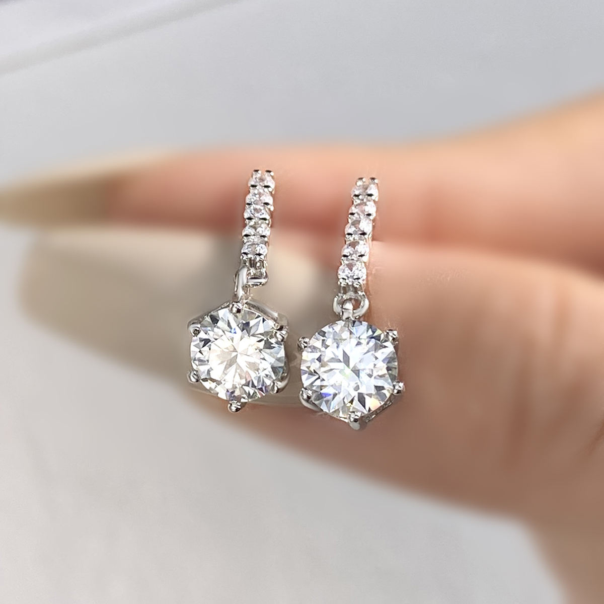 S925 6.5MM 2ct Diamond Moissanite Dangle Drop Earrings with GRA Certificate