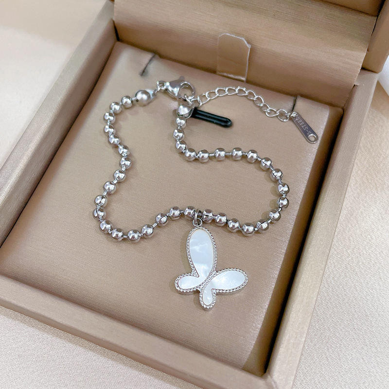 Gold Plated Stainless Steel Beaded Butterfly Charm Bracelet for Women, Adjustable Dainty Bead Chain Bracelet, Elegant Butterfly Pendant Jewelry for Everyday Wear, Gifts for Women (Free Shipping)