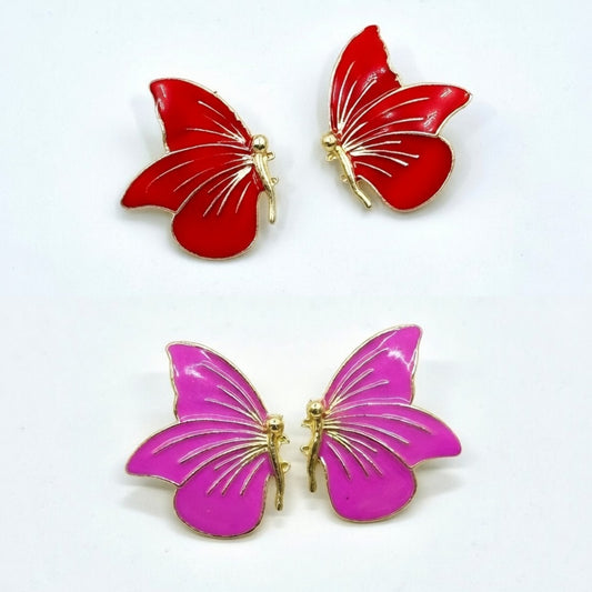 Vibrant Butterfly Stud Earrings for Women – 14K Gold Plated Enamel Butterfly Wing Statement Earrings – Cute Hand-Painted Jewelry Gift for Women