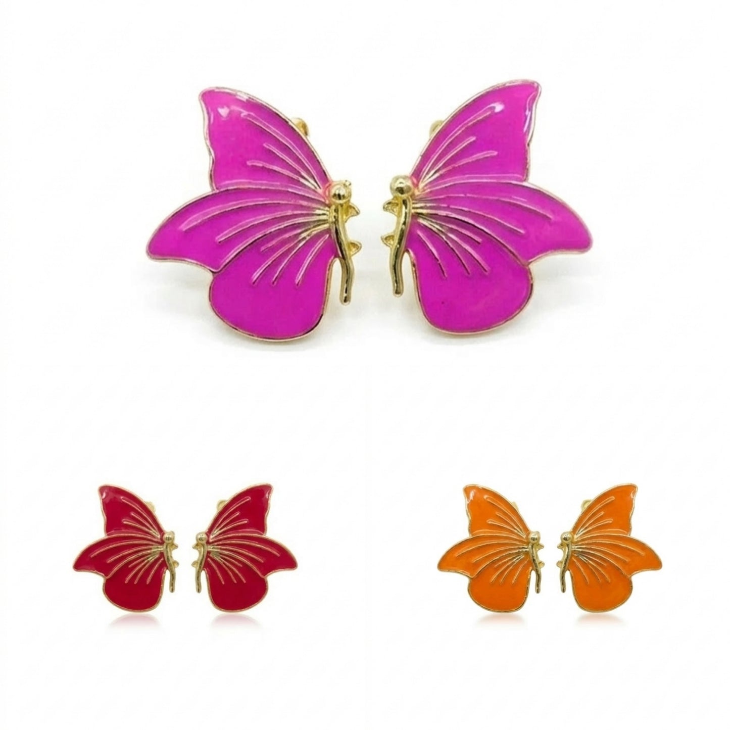Vibrant Butterfly Stud Earrings for Women – 14K Gold Plated Enamel Butterfly Wing Statement Earrings – Cute Hand-Painted Jewelry Gift for Women