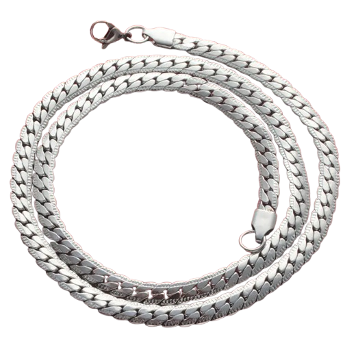 Silver Tone Cuban Link Chain Necklace for Men and Women – Stainless Steel Flat Curb Chain, Classic Unisex Jewelry Embossed Non-Tarnish Waterproof