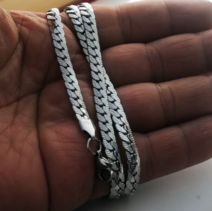 Silver Tone Cuban Link Chain Necklace for Men and Women – Stainless Steel Flat Curb Chain, Classic Unisex Jewelry Embossed Non-Tarnish Waterproof