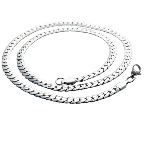 Silver Tone Cuban Link Chain Necklace for Men and Women – Stainless Steel Flat Curb Chain, Classic Unisex Jewelry Embossed Non-Tarnish Waterproof