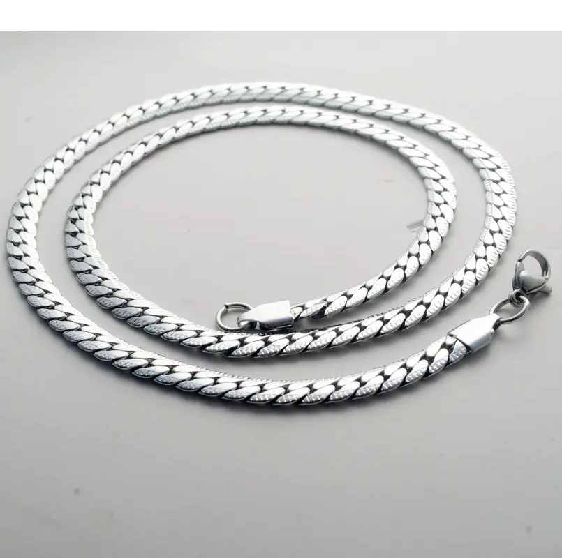 Silver Tone Cuban Link Chain Necklace for Men and Women – Stainless Steel Flat Curb Chain, Classic Unisex Jewelry Embossed Non-Tarnish Waterproof