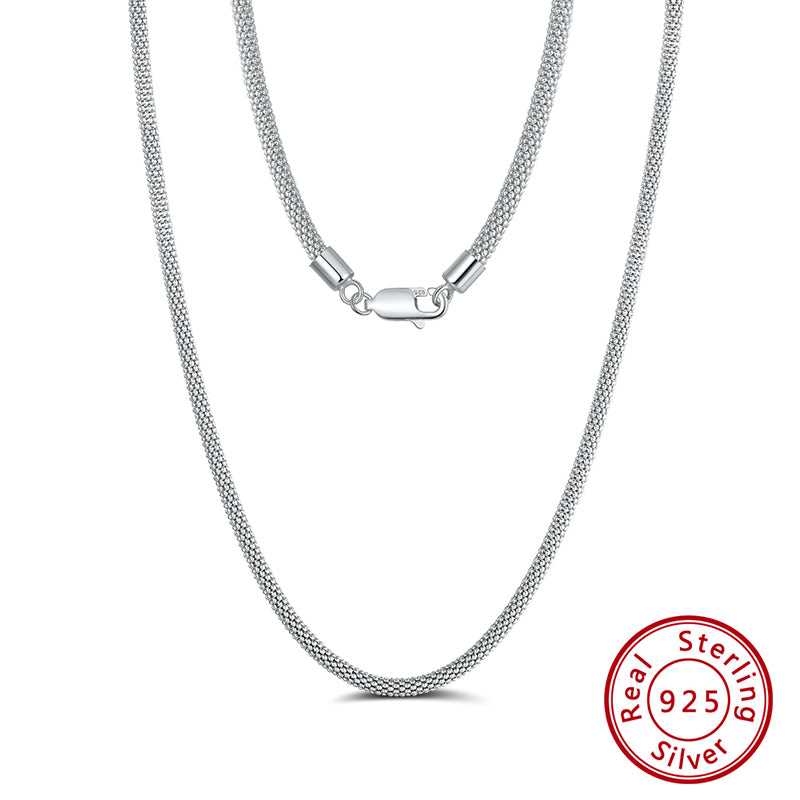 3MM 20IN Real Italian Solid 925 Sterling Silver Popcorn Mesh Chain Necklace