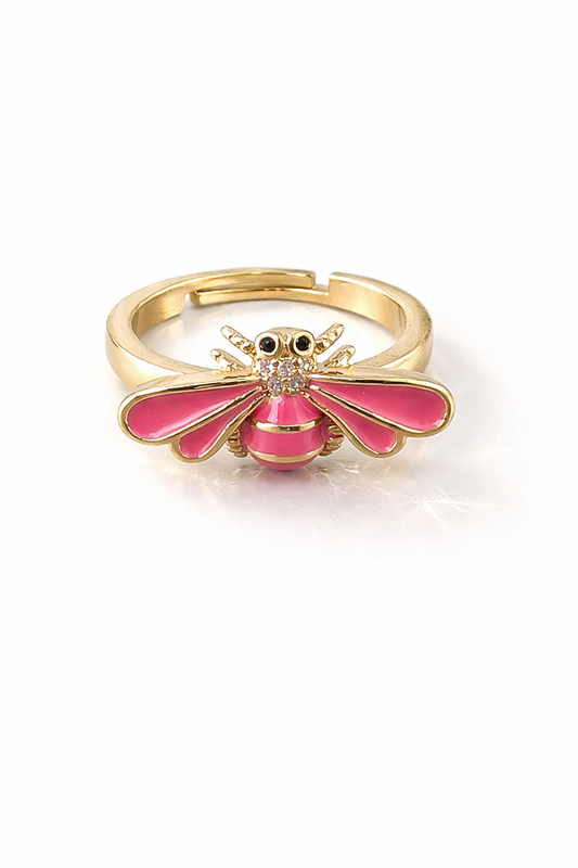 18K Gold Plated Bee Ring for Women, Adjustable Cute Insect Ring with Wings & Crystal Accents, Fashion Jewelry Gift
