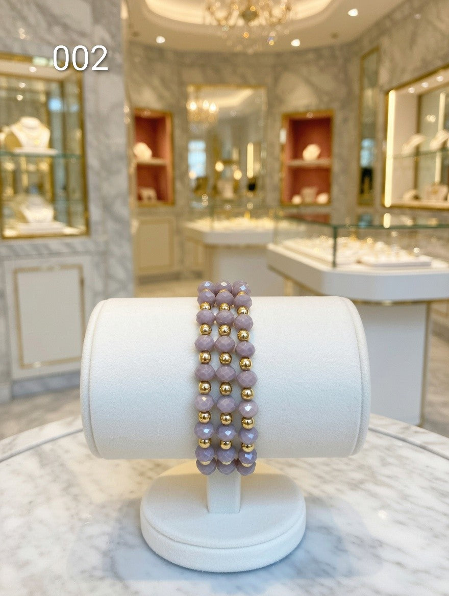 3 IN 1 Colorful Beaded Stretch Bracelet Set– Gold and Crystal Stackable Jewelry
