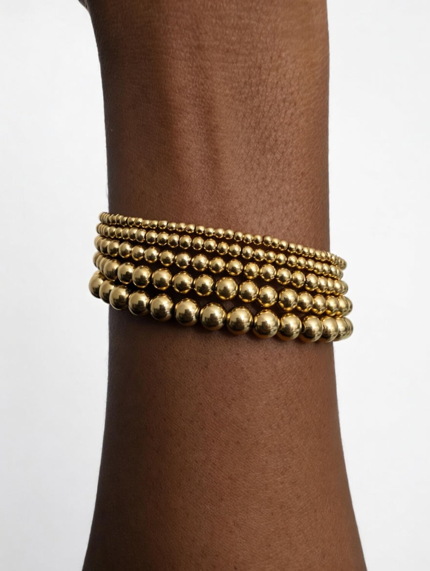 5 IN 1 Luxury Multi-Layer Beaded Bracelet Set for Women – Stretch Stackable Ball Bracelets in 14k Gold & Silver – Elegant Jewelry