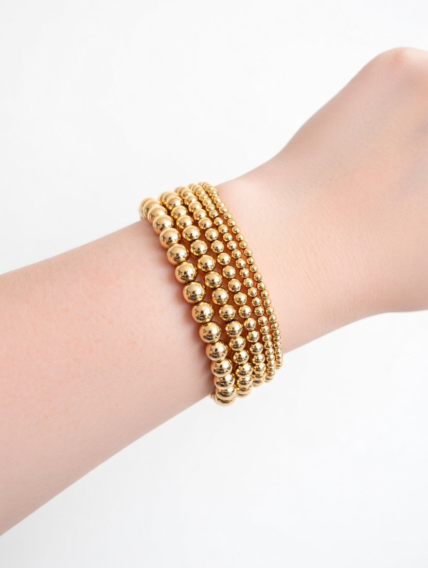 5 IN 1 Luxury Multi-Layer Beaded Bracelet Set for Women – Stretch Stackable Ball Bracelets in 14k Gold & Silver – Elegant Jewelry