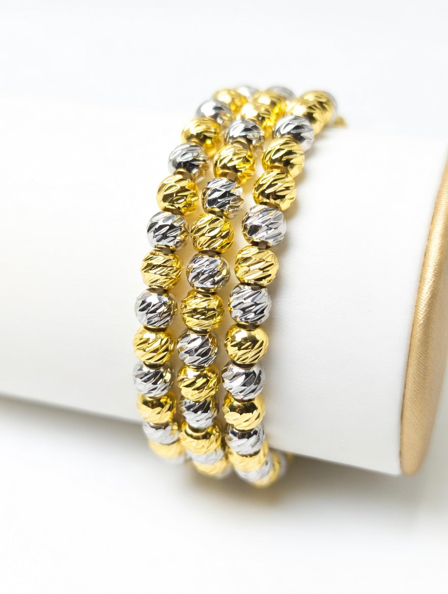3 IN 1 TWO TONE DIAMOND CUT BEADED BRACELETS