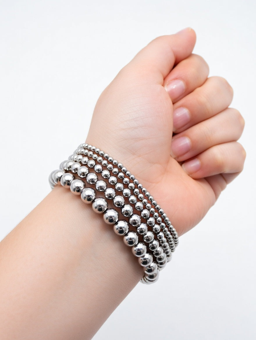 5 IN 1 Luxury Multi-Layer Beaded Bracelet Set for Women – Stretch Stackable Ball Bracelets in 14k Gold & Silver – Elegant Jewelry