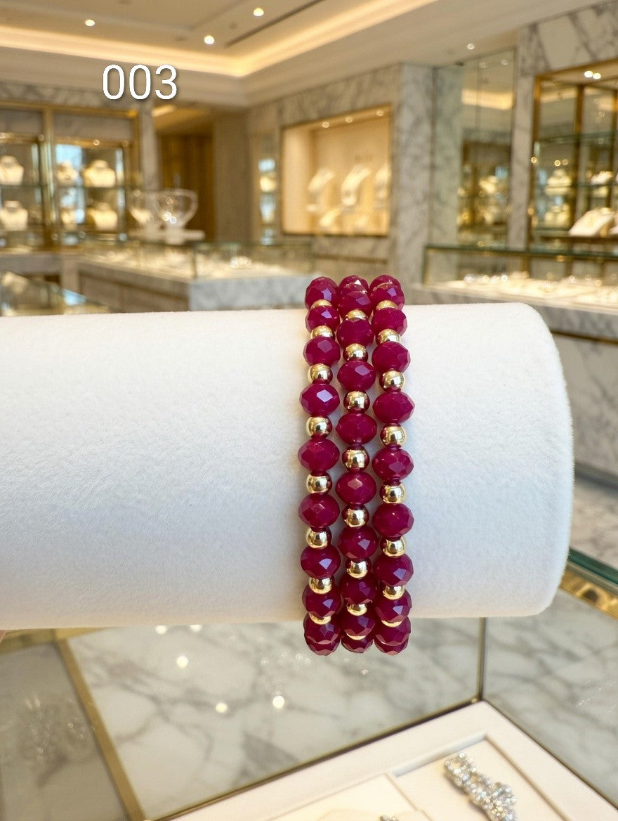 3 IN 1 Colorful Beaded Stretch Bracelet Set– Gold and Crystal Stackable Jewelry