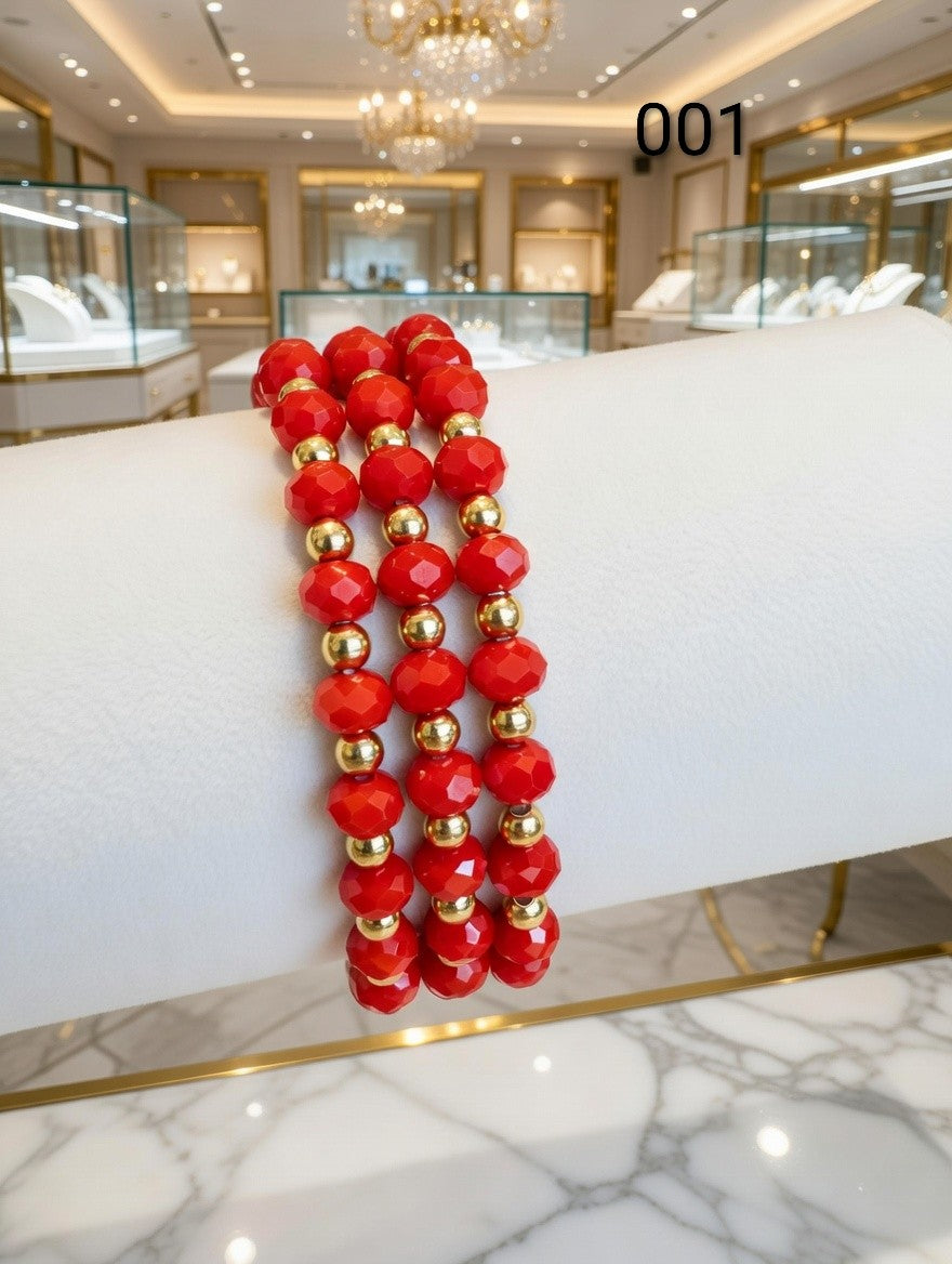 3 IN 1 Colorful Beaded Stretch Bracelet Set– Gold and Crystal Stackable Jewelry